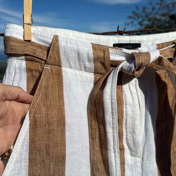 J.Crew Tie waist linen pant in stripe LARGE GOLDEN BISTRIPE Wide leg 6 - Picture 4 of 10